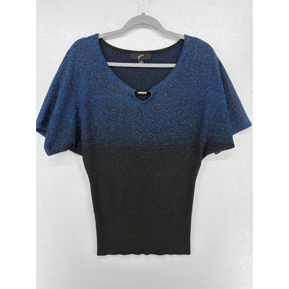 GNW‎ Knit Top Women S Blue Black Ombre Metallic V-Neck Dolman Shimmer Sparkle